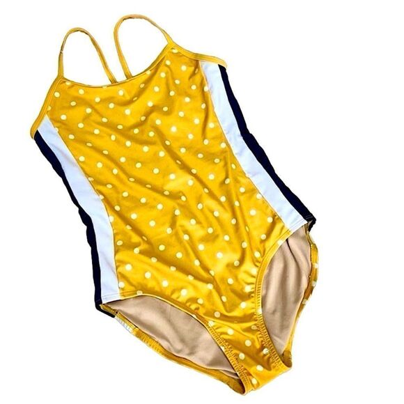 🌴 Old Navy Yellow/Navy Dot Swimsuit Girls XL - Picture 2 of 13